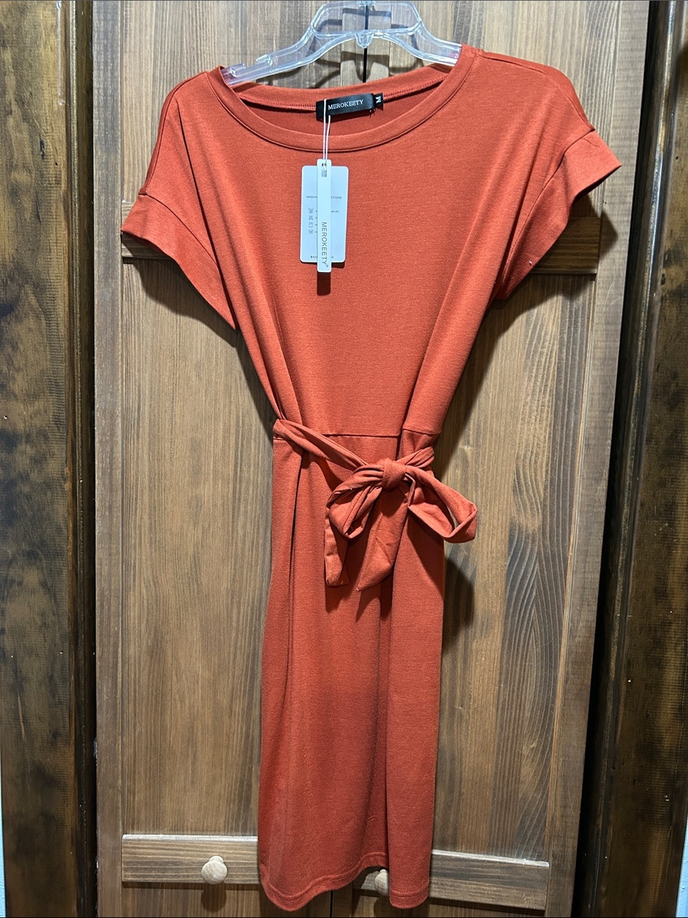 Rust Tie-Waist Midi Dress